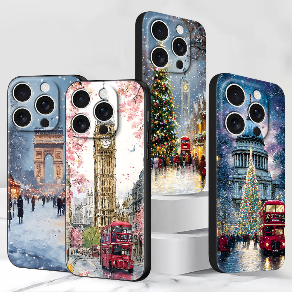 Phone Cases London - Casing Ponsel TPU Hitam Motif Natal